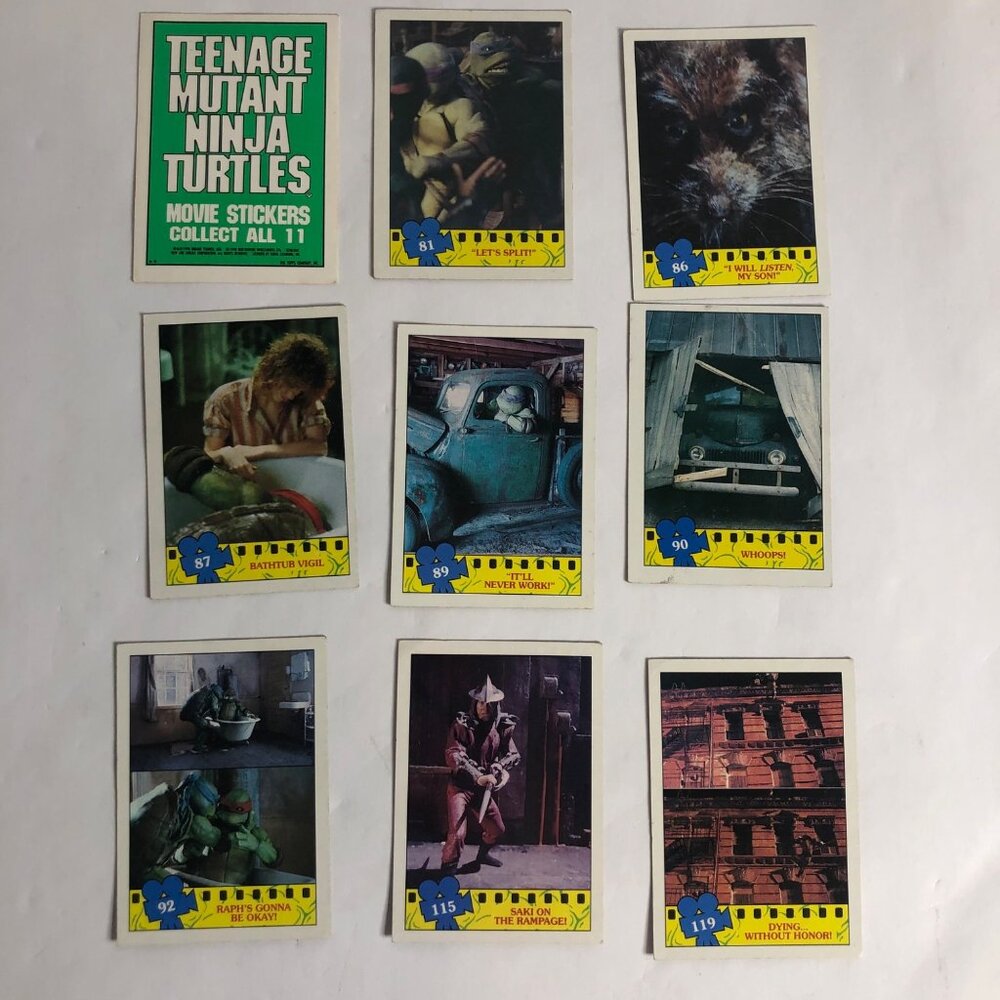 Lot of 8‎ Teenage Mutant Ninja Turtles The Movie Trading Cards & 1 sticker 1990
